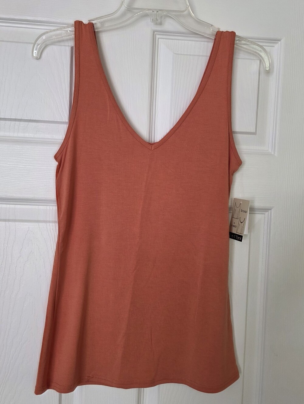 Versona Women’s 2 In 1 Tank V-Neck Or Scoop Neck Sleeveless Tank Top Coral Small